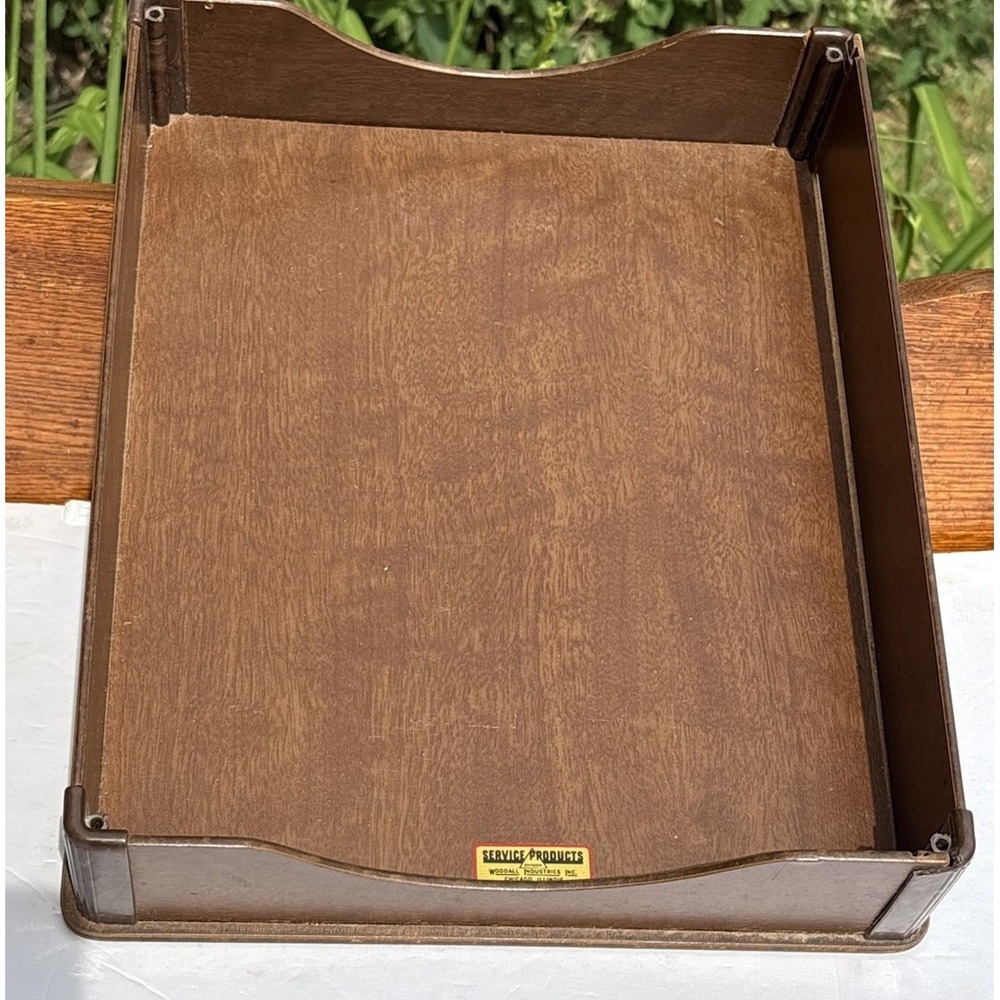 Vintage Woodall Industries Masonite Desk Paper Tray Dark Brown Office Decor